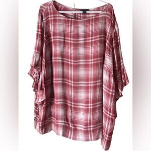 Chaps Plaid Bell Sleeve Top 3X